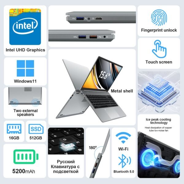 WINGSTIME 15.6inch Touchscreen Laptop N5095 16GB Ram SSD 512GB Rom - Image 2