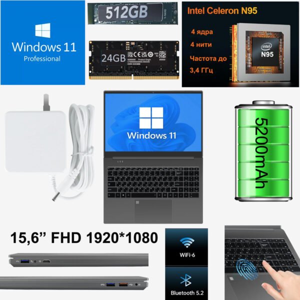 WINGSTIME 15.6inch Touchscreen Laptop N95 16GB Ram SSD 512GB Rom - Image 10